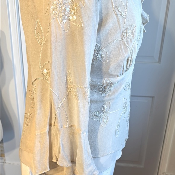 NWOT Silkland Women Elegant Cream Boho Embellished Women's Top - Picture 4 of 7